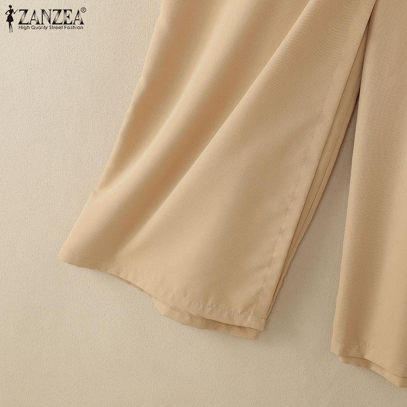 ZANZEA Women Casual Elastic Waist Summer Loose Capri Pants