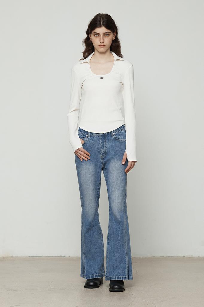 CURRENT Collar U-Neck Long Sleeve [Ivory]