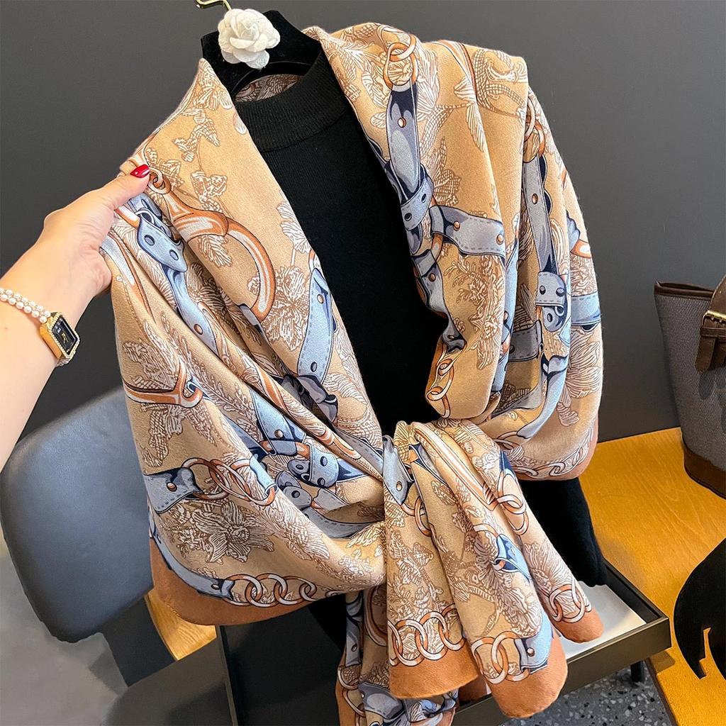 Korean Version of New Chain Age-reducing Printed Scarf Gauze Scarf Sun Protection Thin Air Conditioning Warm Big Shawl Travel Beach Towel