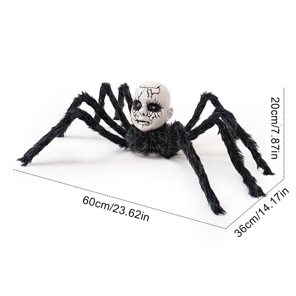 Halloween Doll Face Spider Ornament Sound Activated Halloween Hairy Spider for Indoor Outdoor Yard Haunted House Party Porch