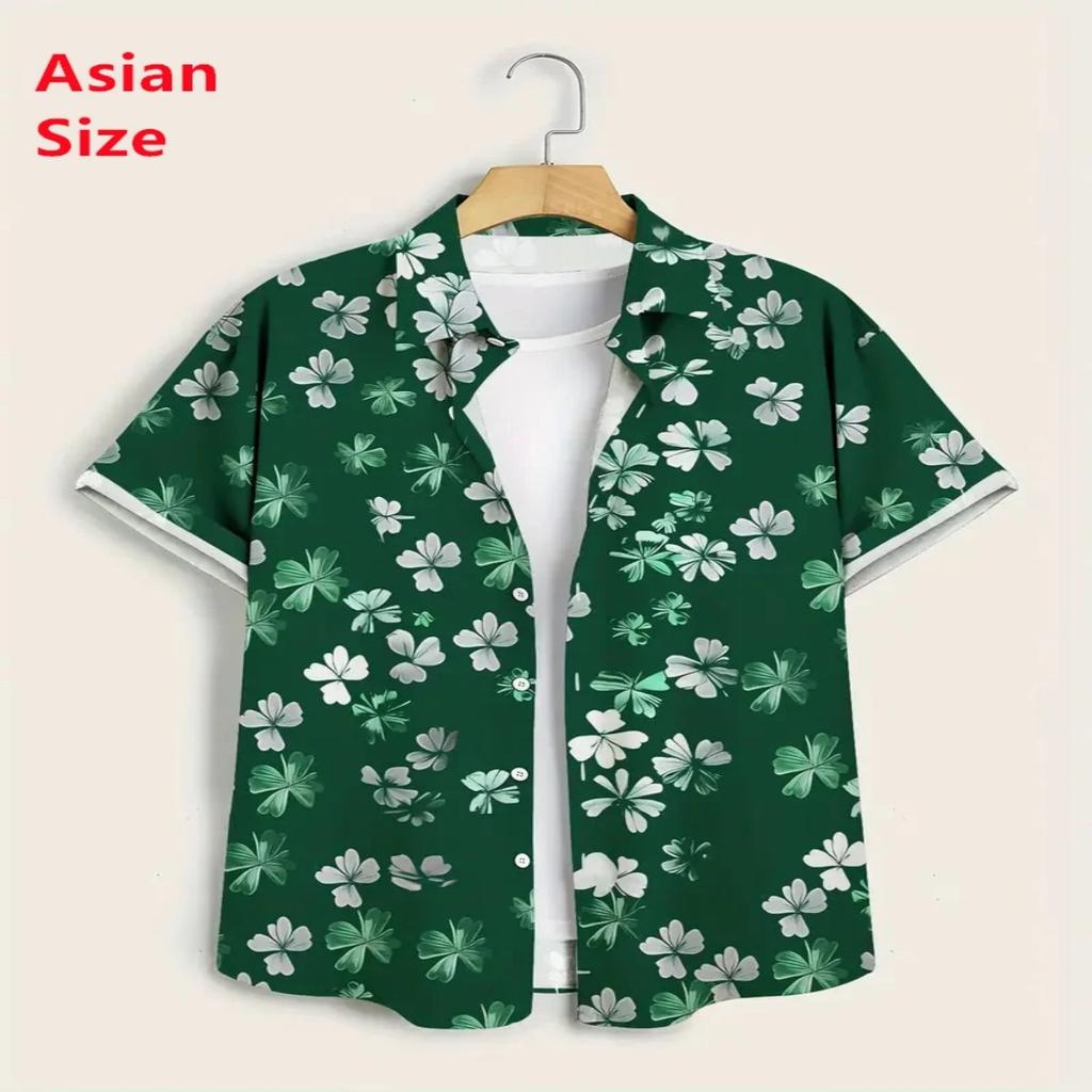 Vintage Music Style Trendy Short-sleeved Shirt, Personalized Art Print Lapel Top, Casual Vacation Loose Breathable Thin Shirt