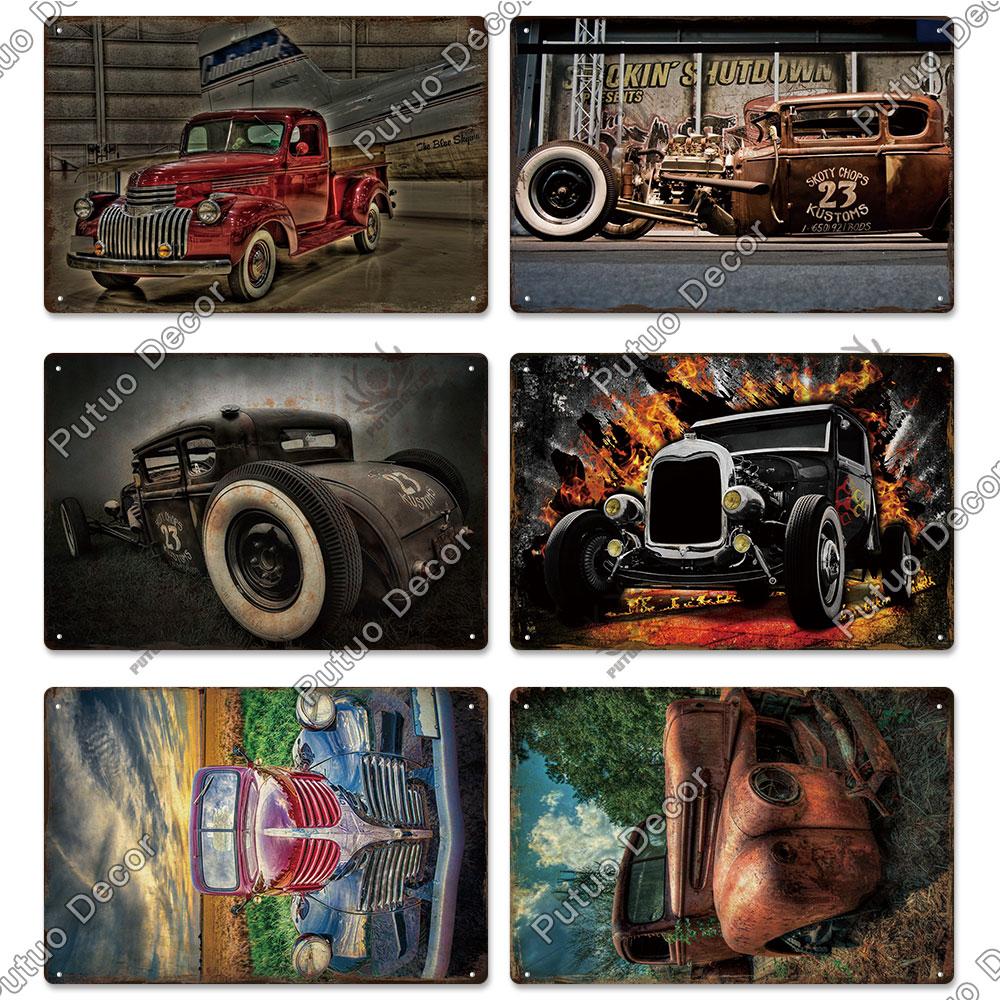 Putuo Decor Classic Cars Retro Plaque Metal Plate Vintage Tin Sign for Garage Man Cave Home Wall Art Decoration Car Posters