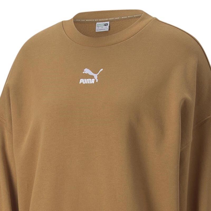 Puma Logo Print Fleece Warm Crew Neck Pullover Long Sleeve Sweatshirt Women sweatshirt Khaki 537565-74