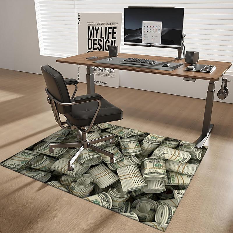 1pc Anime Cartoon Design Office Chair Mat - 100 Dollar Bill Pattern, Non-Slip Carpet for Home Decor, Suitable for All Seasons, Perfect Gift for Office