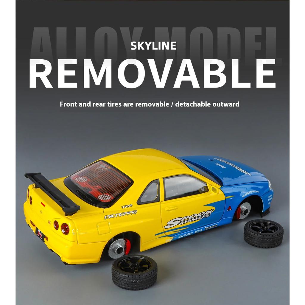 1/18 Nissan R34 GTR Oversized Collectible Ornaments  Alloy Die-cast GTR Car Model Tires Detachable DIY Racing Model Boy Gift