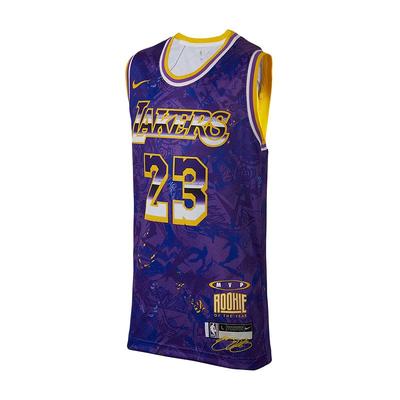 T-Shirt Letter Print Round Neck Pullover Sports Basketball Jersey Los Angeles Lakers James 23 Kids Tops Purple DQ3435-504