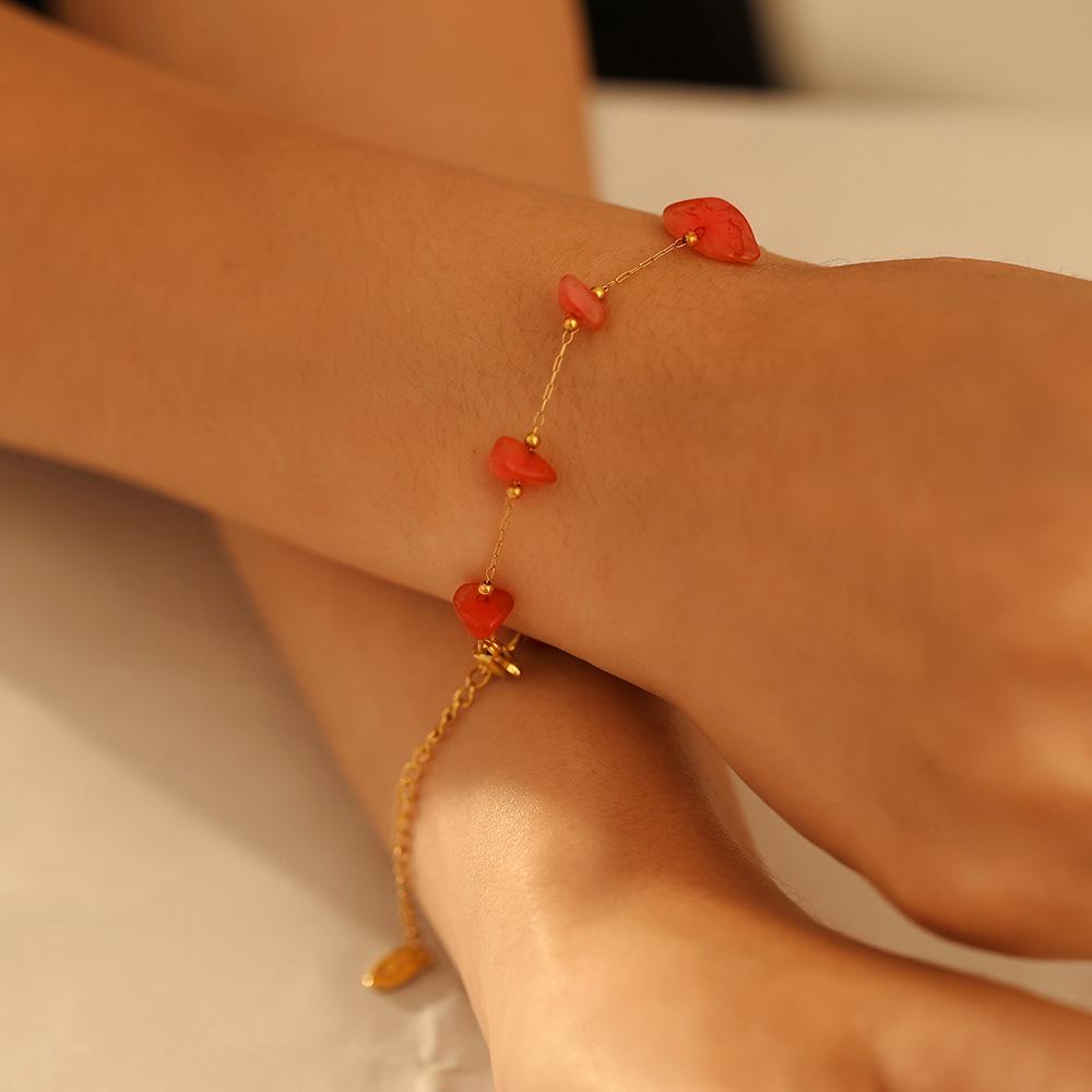 Retro French Natural Stone Necklace & Bracelet Set with Stainless Steel