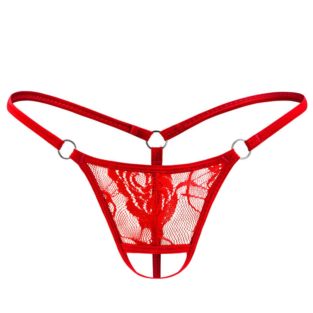 Mens Open Front Lace Thongs Low Rise Spaghetti Strap G-String See Through Lingerie Underwear Sissy Panties Penis Hole Underpant