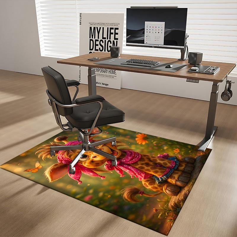 1pc Anime Giraffe Chair Mat - Pink Bandana Design Office Rug for Home Decor, Seasonal Gift, Anti-Slip Carpet Suitable for Office and Living Room.C018