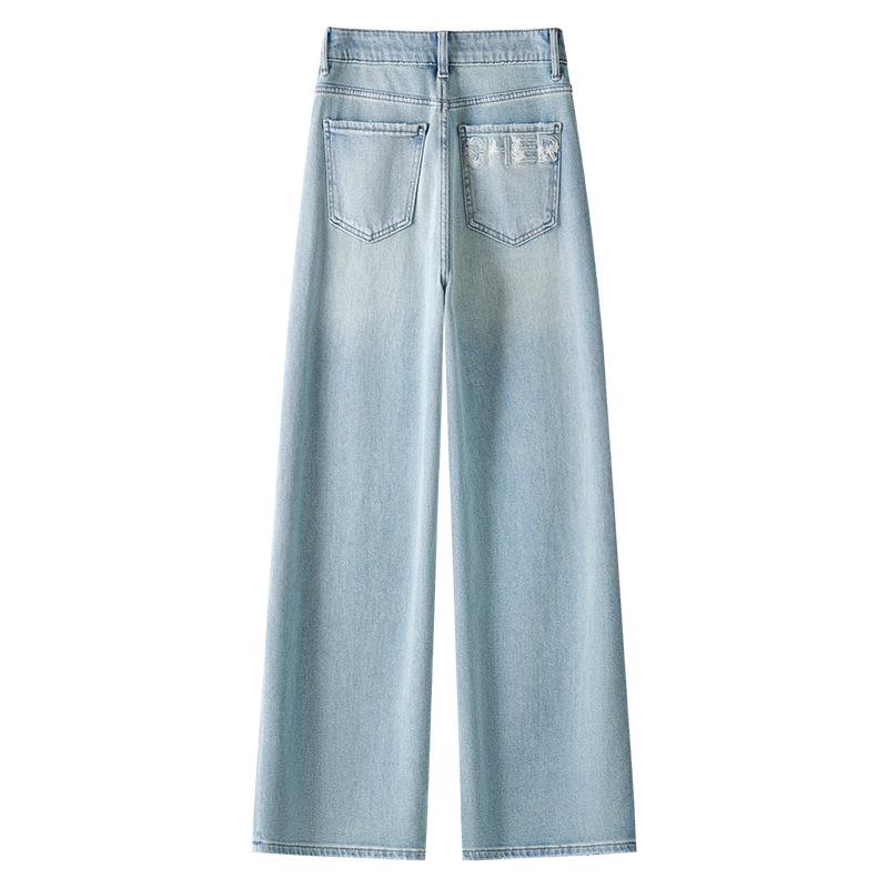 Women's 2025 Blue Summer Slim-Fit Straight-Leg Jeans for Pear-Shaped Figures