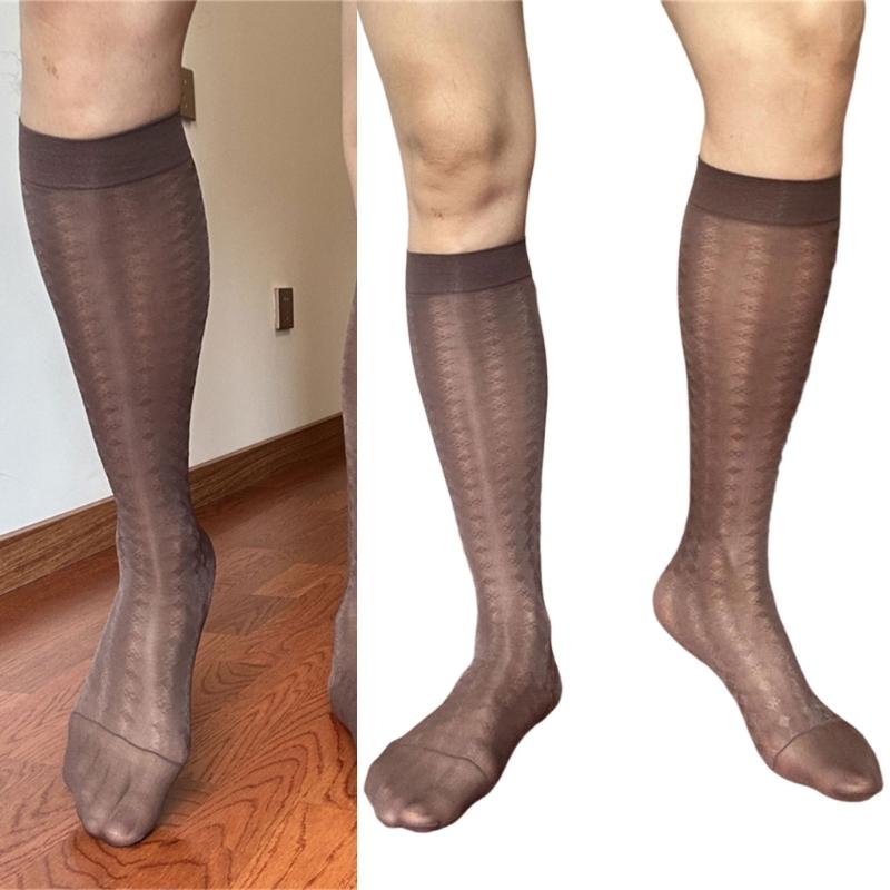Men Thin Business Dress Socks Stretchy Nylon Sheer Knee Highs Dress Socks Over the Calf Dress Socks Sheer Casual Socks