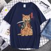 Summer Unisex 100 Cotton Shortsleeved Breathable Samurai Cat Personalized Print Tshirt For Casual And Loose Fit Hiphop Style