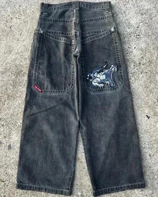 JNCO Jeans Vintage Hip Hop Loose Jeans Men's Gothic High Waist Wide Legs Pants Streetwear