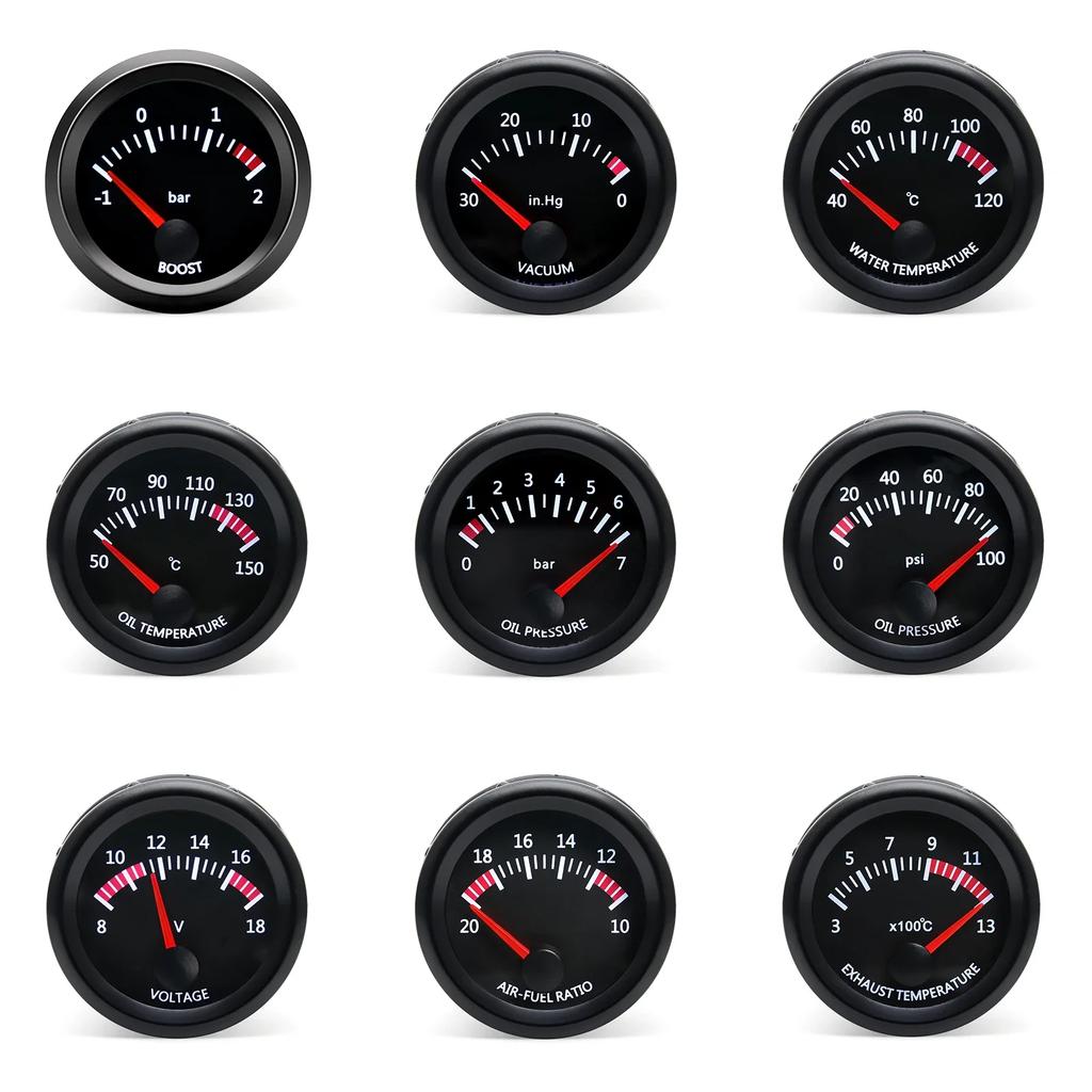 12V Car Gauge 52mm Water Temp / Oil Temp / Voltmeter / Oil Press BAR PSI / Vacuum / Boost Gauge / Air Fuel Ratio / EGT Gauge