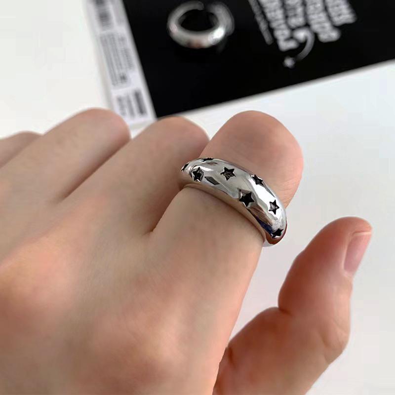 Vintage Herz Pentagramm Offener Ring für Damen Süß Kühl Alt Gemacht Hohl Liebesstern Persönlichkeit Fingerzubehör Mode Schmuck