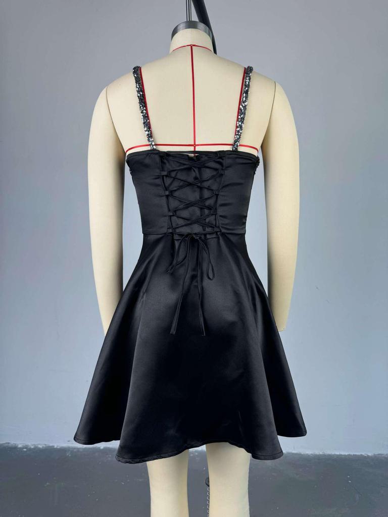 European and American Women's 2026 Summer Strapless Sequin Patchwork Mini Dress - Elegant and Stylish
