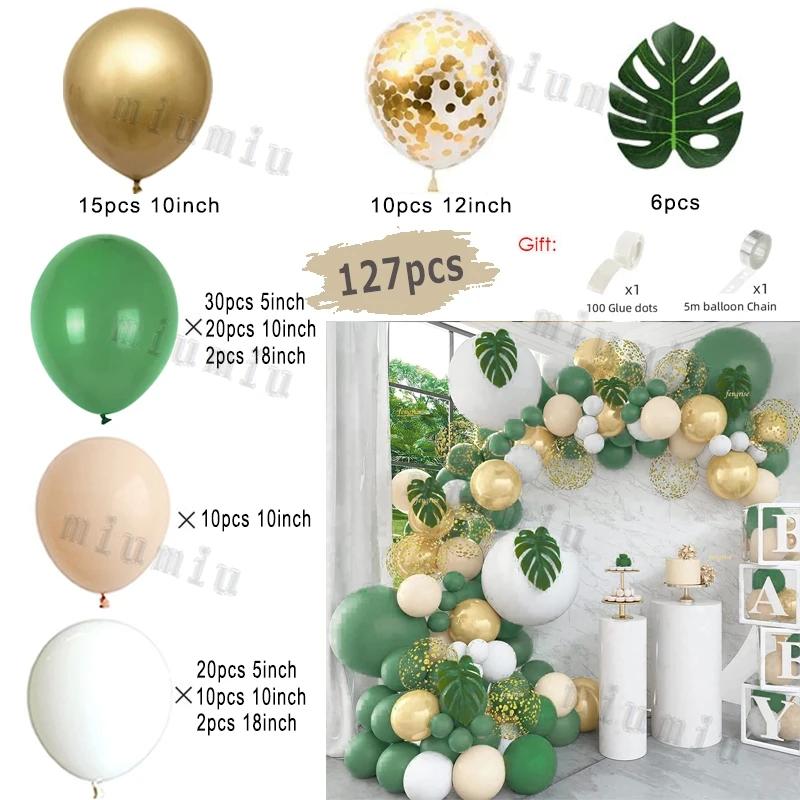 Sage Green Brown Wildlife Themed Balloon Garland Arch Kit Deer Print for Jungle Safari Kid Birthday Baby Shower Party Decoration