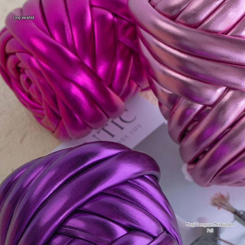 Metallic Textured Super Thick Icelandic Wool Yarn, 2cm Core-Filled Cotton Hand-Knitting Yarn for DIY Bags