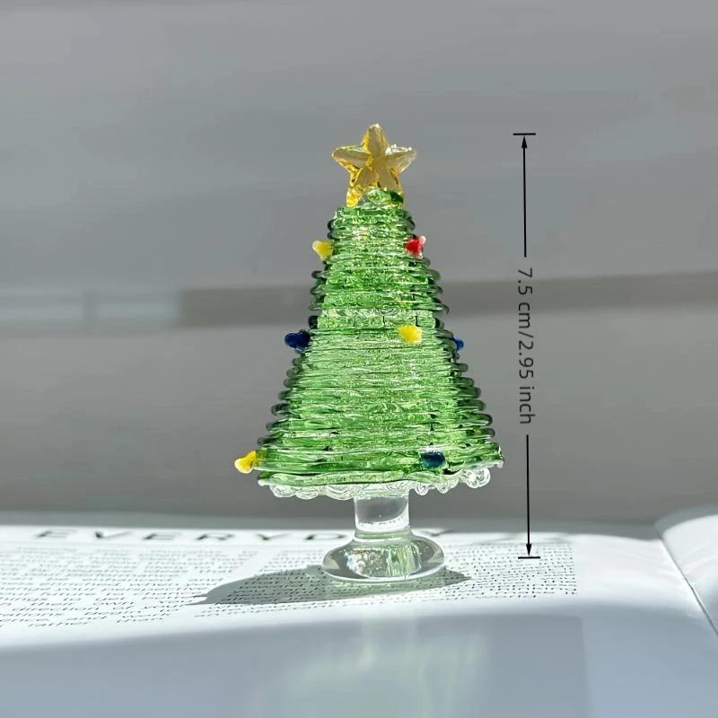 Handgefertigtes Mini-Kristallglas-Weihnachtsbaumschmuckstück Niedliche Mini-Weihnachtsbaum Sammlerfiguren Feiertags-Tischdekoration Geschenk