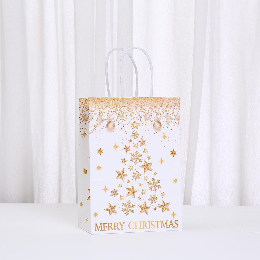 12/30pcs Christmas Gold Foil Paper Tote Bags Reusable Gift Favor Bags for Holiday Packaging Candy Cookies Retail Party