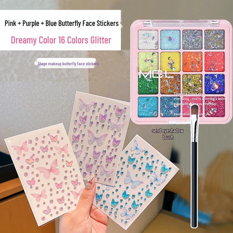 16-Color Mermaid Glitter Eyeshadow Palette – Pearlescent, Sparkling, Gel-Based for Stage & Performance Makeup