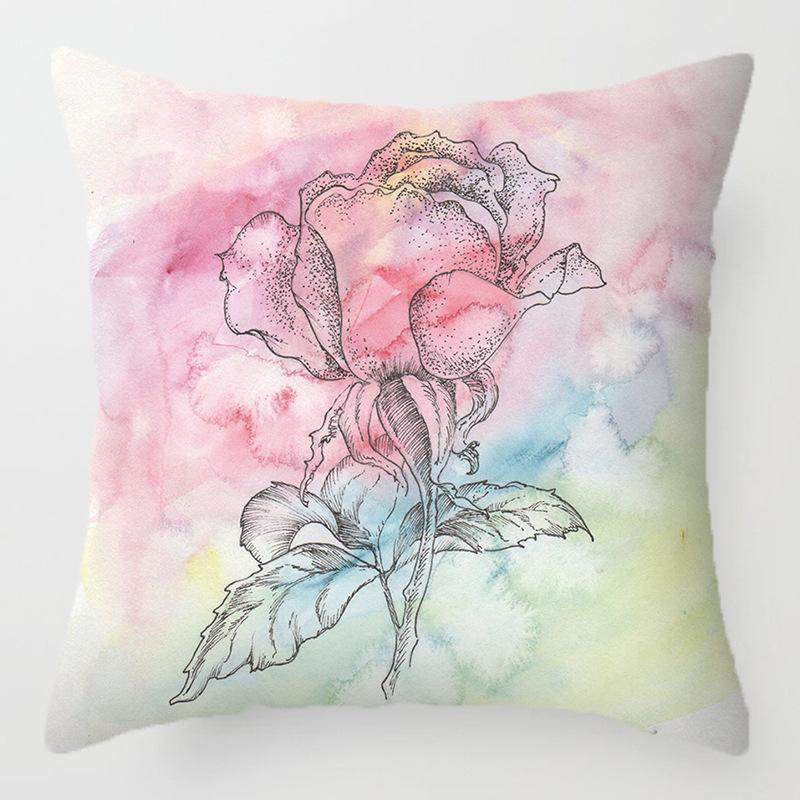 Colored Flower Pattern Series Throw Pillow Cover With Short Plush Print For Living Room Sofa Decoration Cushion Cover