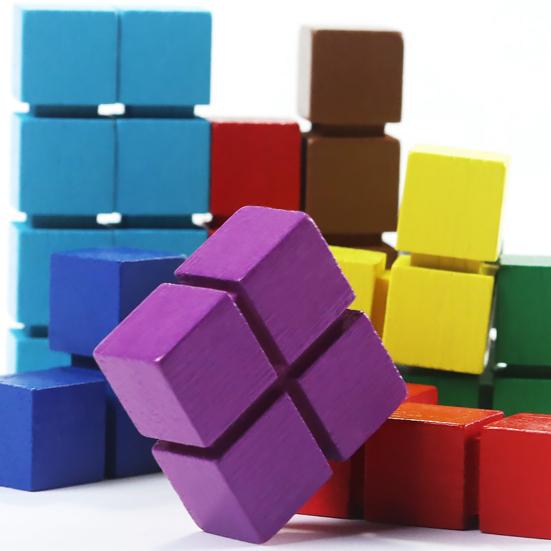 1 Set Jigsaw Board Toys Filled with 3D Colorful Building Blocks Intellectual Game Thinking Exercise Assembly Toy Wooden Puzzle Board