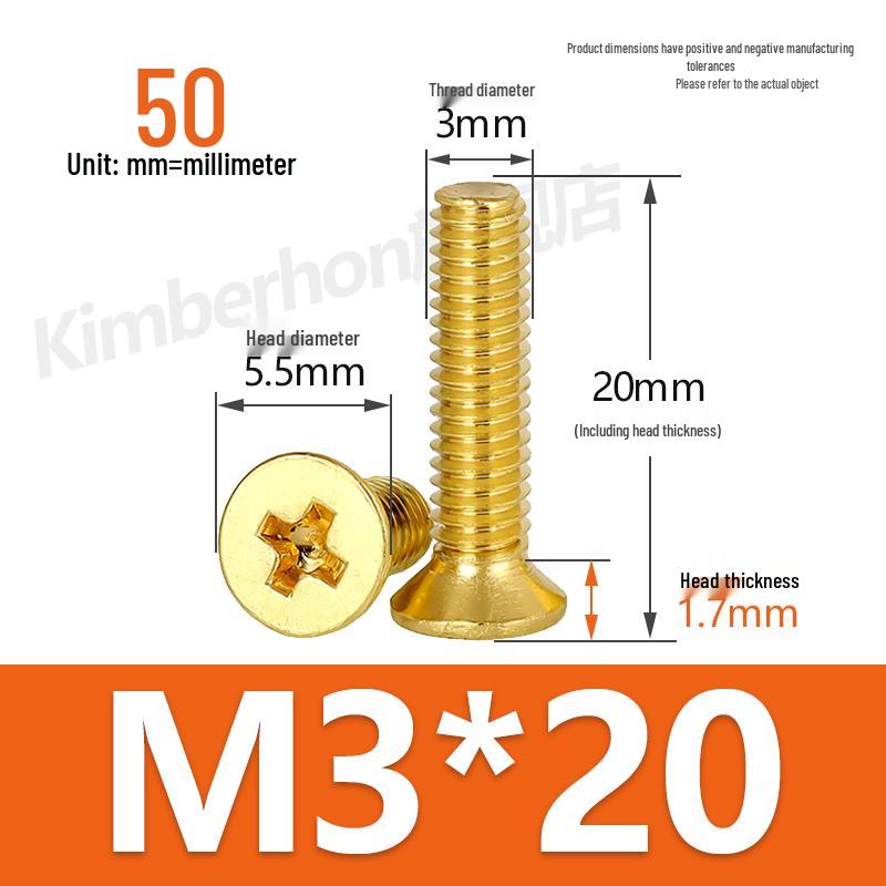 Copper Phillips Countersunk Head Machine Screws, Sizes M2–M4, Lengths 6/8/10/12mm