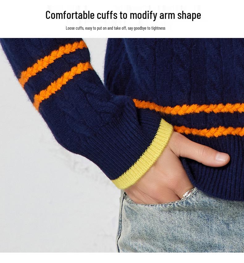 2025 Autumn/Winter Women's Round Neck Color Block Cable Knit Cardigan Sweater