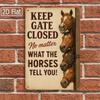 Vintage Farmhouse Horse Sign Metal Wall Decor, Keep Gate Closed Poster for Living Room