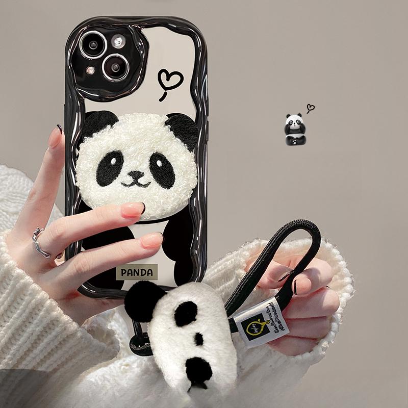 Applicable To Apple 15promax Mobile Phone Case IPhone 14/13 Cartoon Plush Panda Lanyard 11/12 Silicone Xs