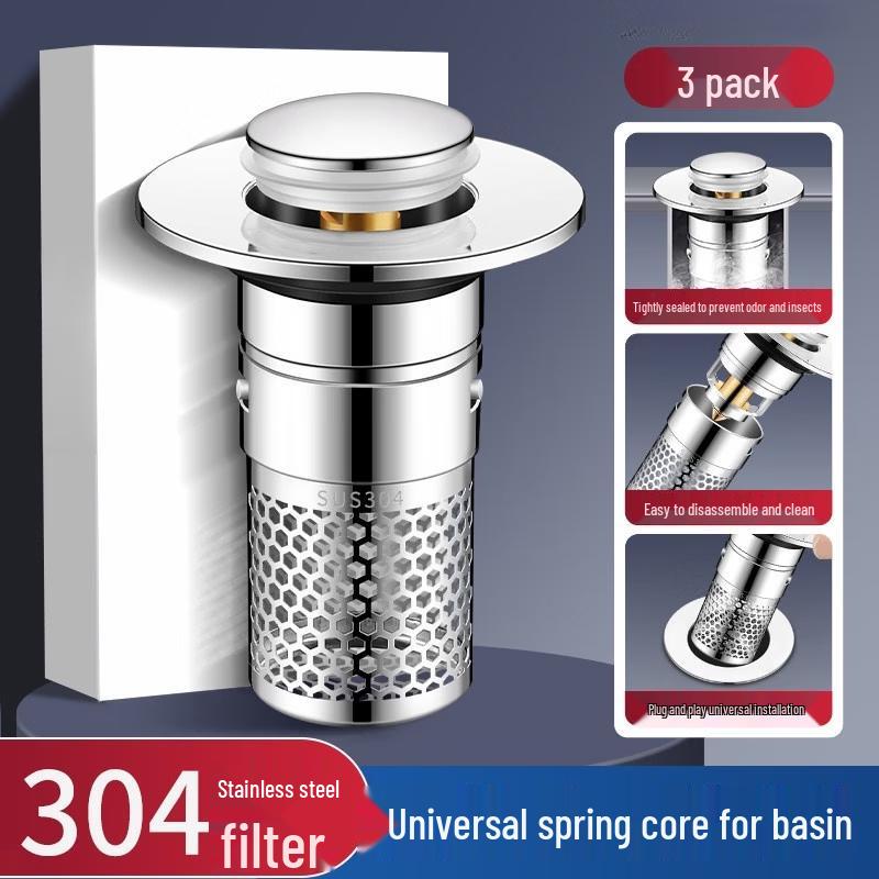 TLXT Universal Basin & Bathtub Drain Stopper with Filter, 3-Pack