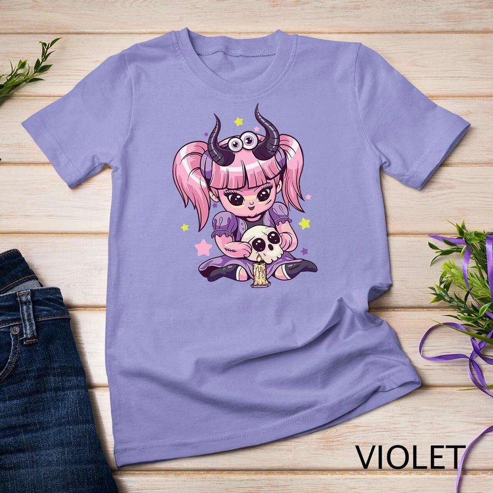 Kawaii Pastel Goth Cute Creepy Girl Skull Demon Evil Girl Unisex T-shirt 12 2XL