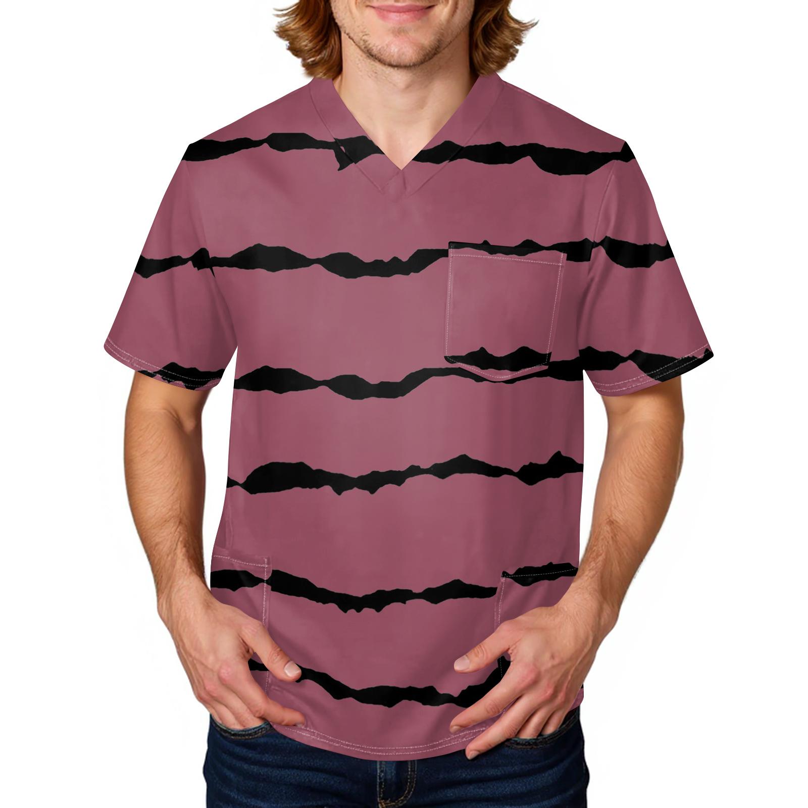 

Unisex V Neck Short Sleeve Scrub Top with Abstract Stripe Print Three Pocket Design for Professionals L