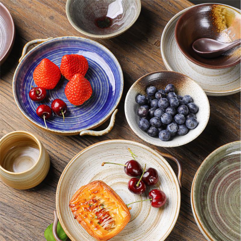 Ceramic Cup Rice Bowl Set, One Person Food, Japanese-Style Household Tableware, Plates, Dishes, Dishes, Retro Western Tableware
