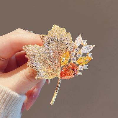 Exquisite Luxury Maple Leaves Brooch For Women Advanced Sense  Corsage Suit Lapel Pins Clothing Accessories Gift