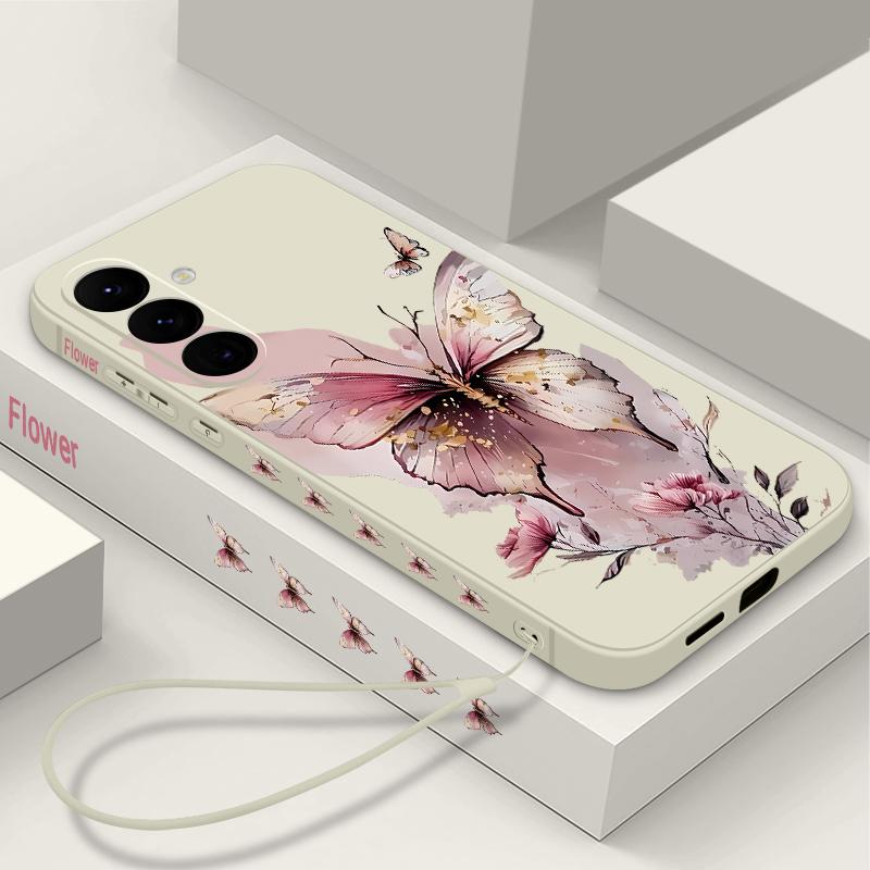 Butterfly Lanyard Case For Samsung Galaxy S24 S25 Ultra S23 S22 Ultra S21 S20 FE A14 A34 A15 A35 A52 A53 A54 A55 5G A16 A36 A56 Cover
