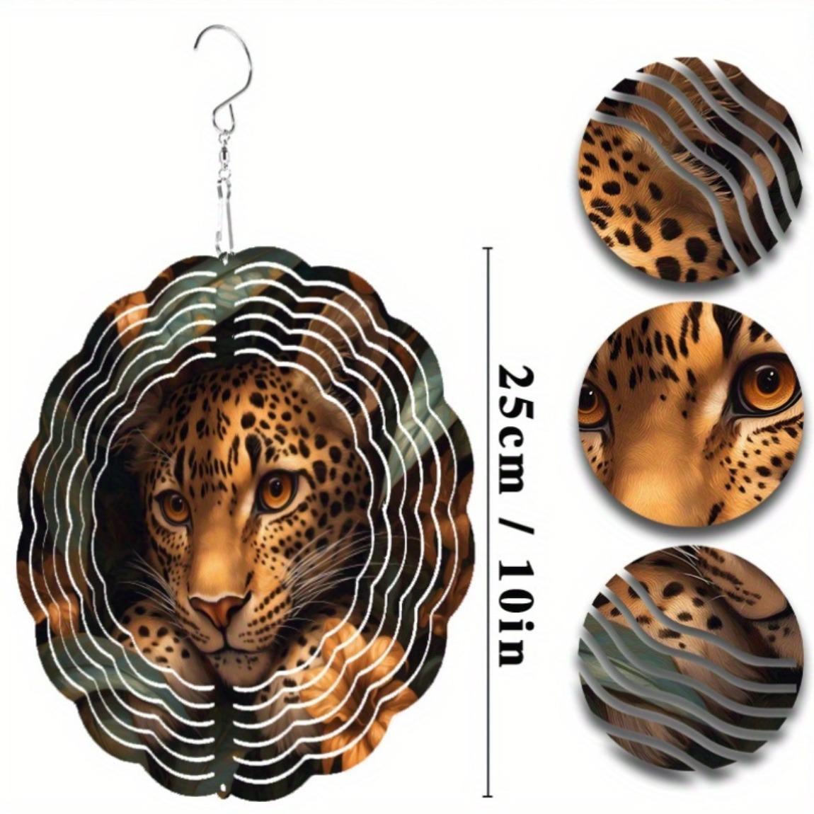 

10 Inch Leopard Pattern Wind Chime for Outdoor Decor Rotating Hook Hanging Ornament Perfect for Patio Garden Lawn Spring Summer Gift 01A