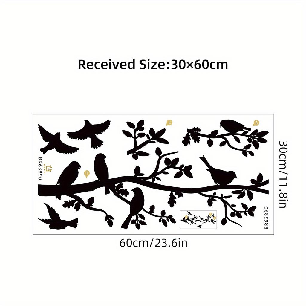 Black Branch Bird Silhouette Art Wall Stickers Removable For Bedroom Living Room Sofa Background Decoration Wall Decals