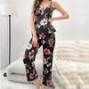 Sexy, atmungsaktives Pyjama-Set für Damen mit Streifen-/Blumendruck, Oberteil mit Sling und V-Ausschnitt, hohe Taille, gerade Hose, schmales Nachtwäsche-Set, weiches, bequemes Heimkleid-Set