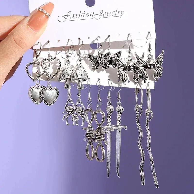 

9 пар женских сережек в стиле ретро Хэллоуин бабочка персиковое сердце гриб змея паук кулон серьги популярный сплав креативный