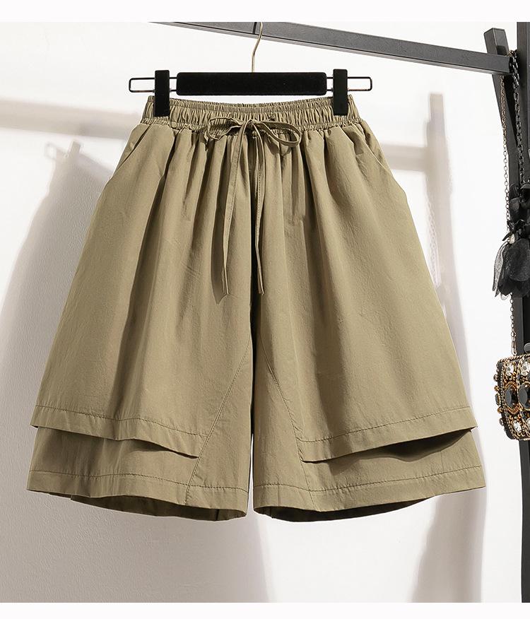 2024 Summer Plus Size Women's Elastic High Waist A-line Loose Casual Shorts
