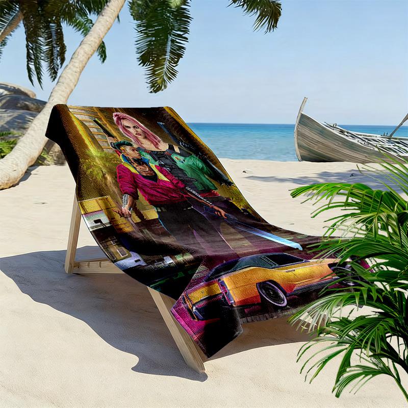 Cyberpunk Print Beach Towel, Large Soft Quick Dry Towel for Beach Camping Swimming