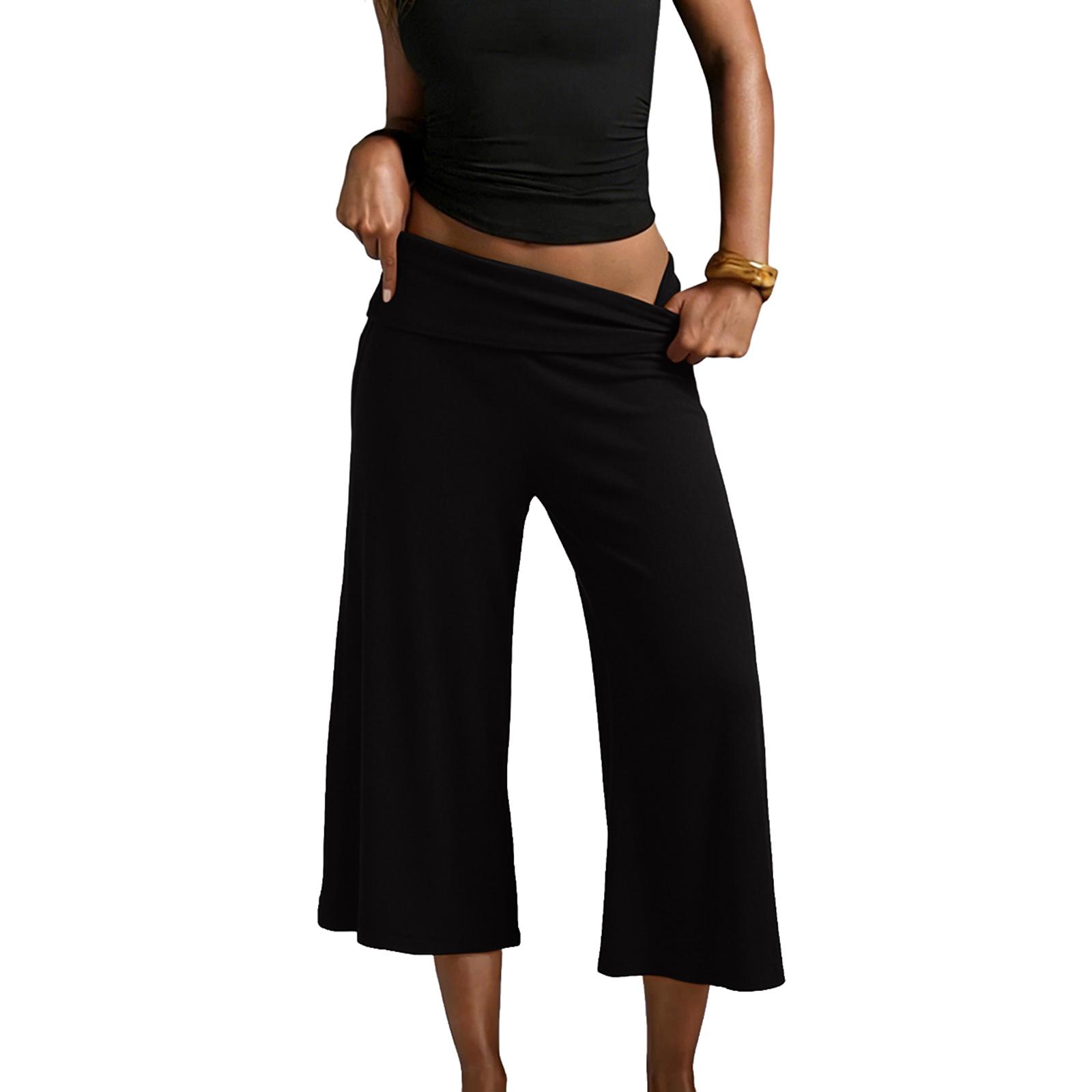 

Cropped Pants for Women Wide Leg Elastic High Waist 3/4 Pant Casual Fit Flowy Casual Pants XXXL чёрный