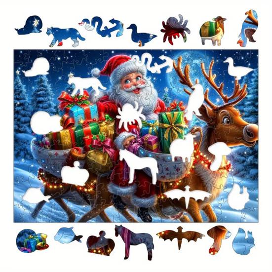1 Set Puzzle din Lemn de Crăciun Vacanță de Iarnă Moș Crăciun Reni Sanie Puzzle Jucărie Educativă Decor pentru Casă