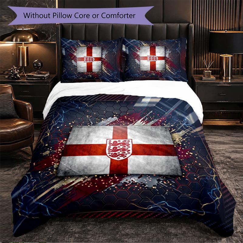 England Football Pattern 3 Pieces Bedding Set Soft Microfiber Duvet Cover with Pillow Cases for Bedroom