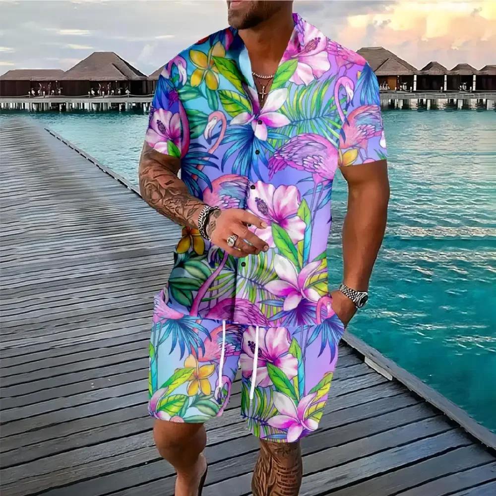 Casual and Fashionable Summer Flower 3D Printed Men's Shirt Set Short Sleeved Shirt Casual Beach Shorts Street Wear Hawaiian Suit