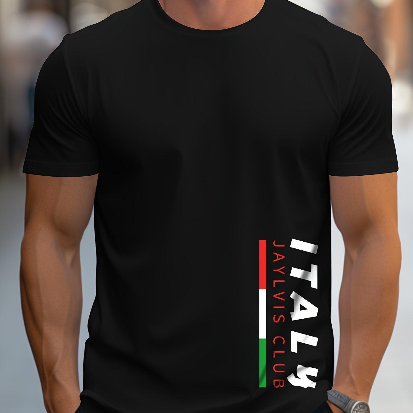 

Italian letter print men s casual daily short-sleeved round neck T-shirt, summer outdoor