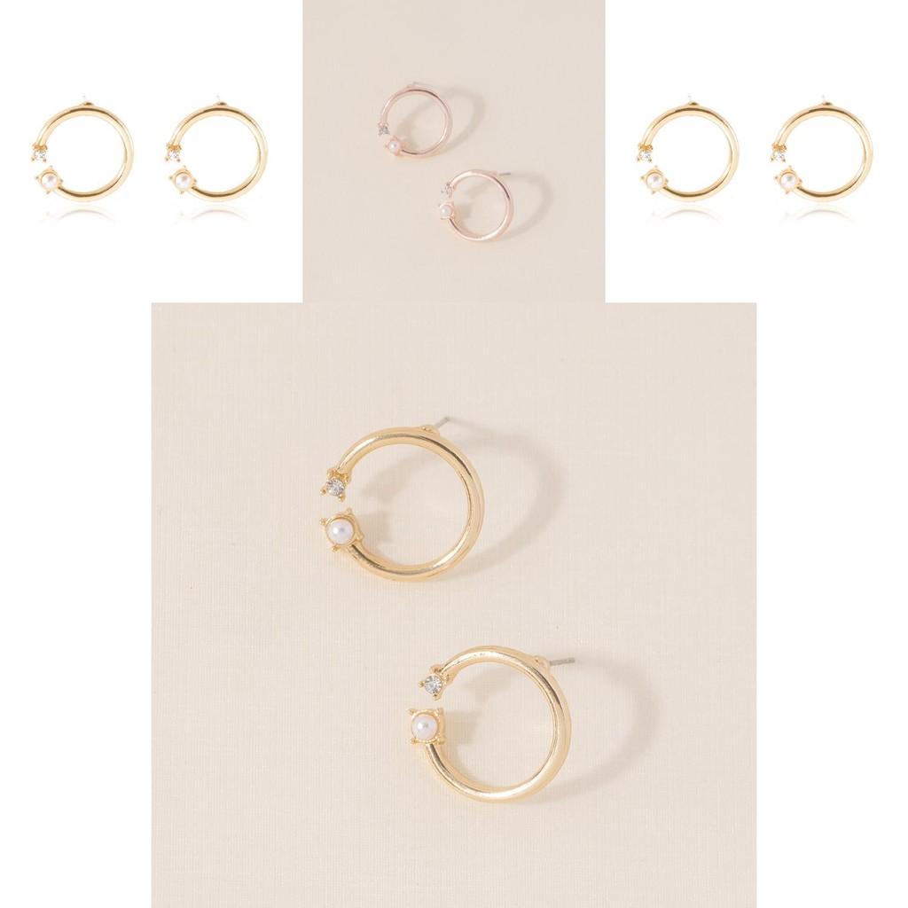 Elegant Alloy Round Pearl And Diamond Stud Earrings Trendy Fashion Jewelry