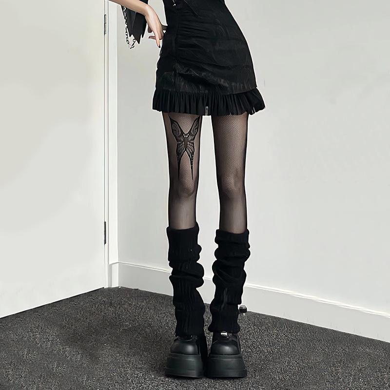 Fishnet Stockings Butterfly Roses Floral Hollow Out Sexy Suspender Pantyhose Woman Irregular Gothic Hot Girl Black Stockings